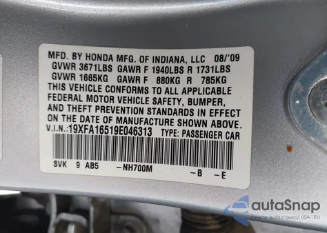 2009 Honda Civic Lx from USA, damaged, VIN 19XFA16519E046313